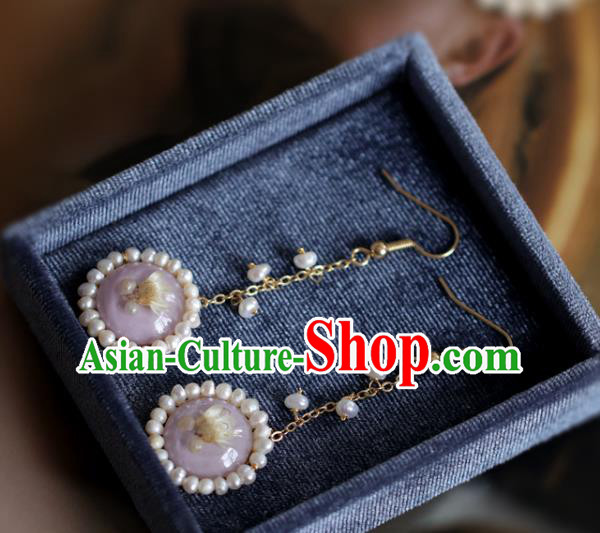 Princess Handmade Lilac Earrings Fashion Jewelry Accessories Classical Pearls Eardrop for Women