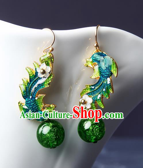 Traditional Chinese Green Phoenix Ear Accessories Handmade Eardrop National Cheongsam Earrings for Women