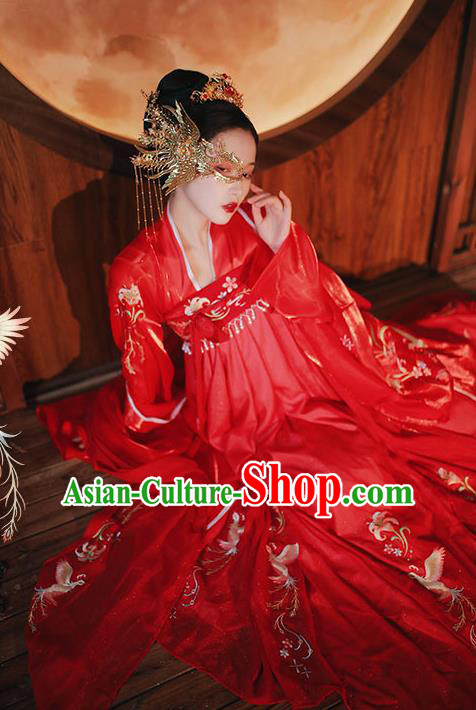 Chinese Tang Dynasty Wedding Red Cloak Blouse and Dress Traditional Ancient Princess Historical Costumes Hanfu Garment for Women