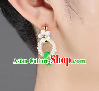 Traditional Chinese Pearls Ear Accessories Handmade Eardrop National Cheongsam Peace Buckle Earrings for Women