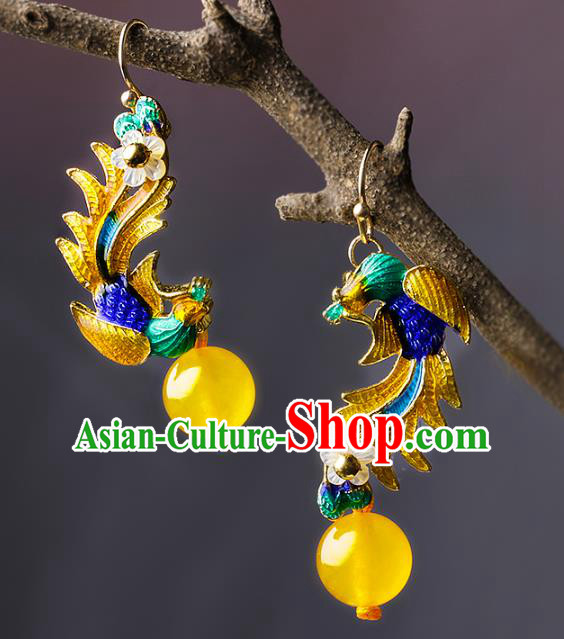 Traditional Chinese Cloisonne Ear Accessories Handmade Eardrop National Cheongsam Phoenix Earrings for Women