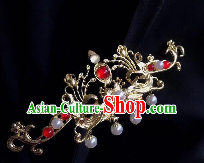 Chinese Classical Wedding Golden Phoenix Hair Crown Handmade Traditional Bride Hair Accessories Hairpins