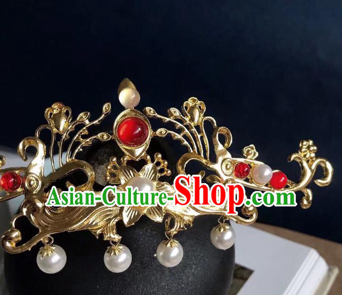 Chinese Classical Wedding Golden Phoenix Hair Crown Handmade Traditional Bride Hair Accessories Hairpins