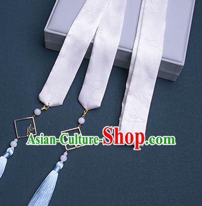 Chinese Traditional Hanfu White Silk Hairband Hair Accessories Handmade Hair Rope Tassel Hair Clasp for Women