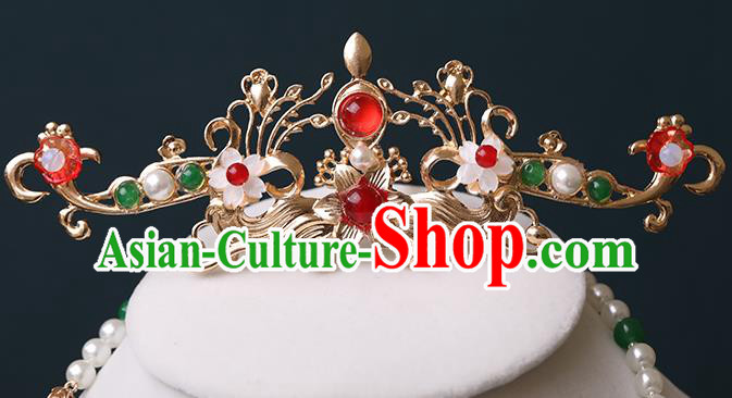 Chinese Traditional Hanfu Golden Hair Crown Hair Accessories Handmade Ming Dynasty Flowers Hairpins for Women