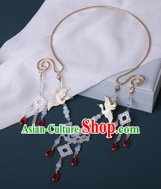 Chinese Handmade Birds Necklet Decoration Traditional Ming Dynasty Precious Stones Tassel Necklace Accessories for Women