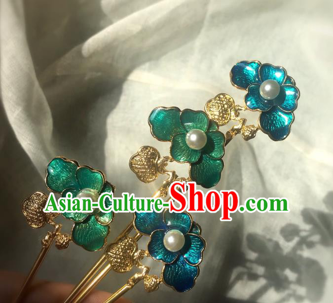 Handmade Chinese Qing Dynasty Blueing Hair Clip Traditional Hair Accessories Ancient Empress Golden Hairpins for Women