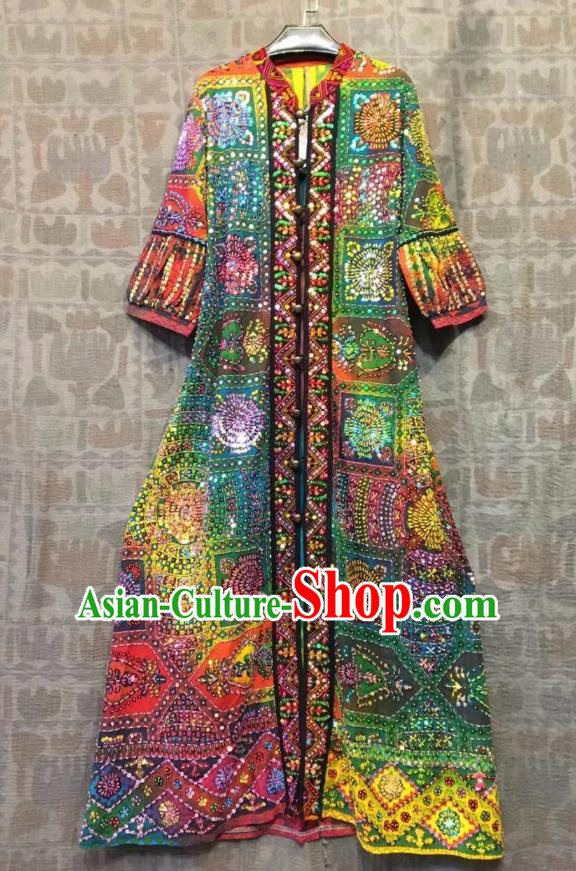 Thailand Traditional Sequins Dress Photography Asian Thai National Embroidered Beach Dress Costumes for Women