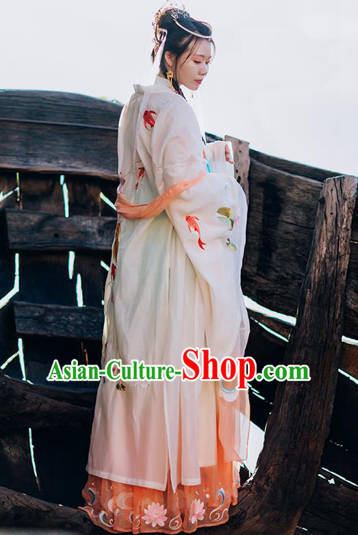 Traditional Chinese Tang Dynasty Court Lady Costumes Hanfu Garment Ancient Princess Embroidered Cloak Blouse and Dress Complete Set