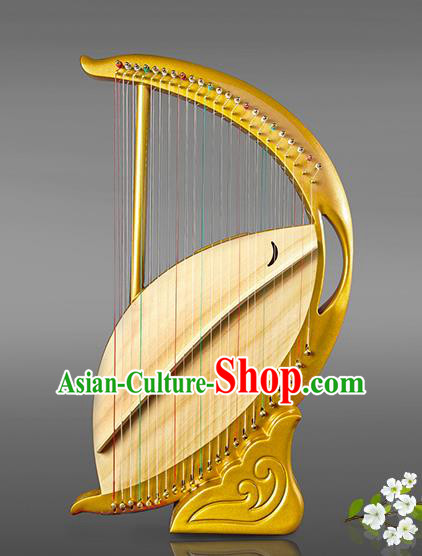 Chinese Traditional Musical Instruments China Ancient Konghou 46 Strings Golden Chinese Harp String Instrument