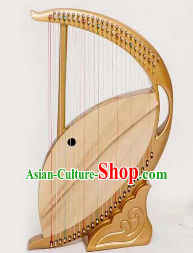 Chinese Traditional Musical Instruments China Ancient Konghou  Strings Golden Chinese Harp String Instrument