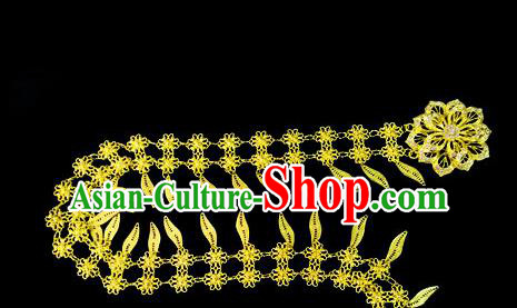 Chinese Dai Nationality Folk Dance Golden Flower Belt Waistband Traditional Ethnic Waist Accessories for Women
