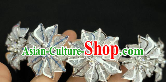 Chinese Dai Nationality Flowers Hairpin Traditional Ethnic Hair Accessories Handmade Dance Argent Hair Comb for Women