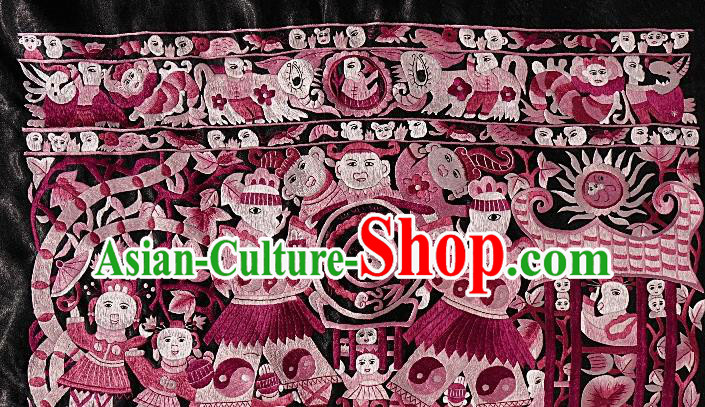 Chinese Traditional Embroidered Purple Fabric Patches Handmade Embroidery Craft Embroidering Character Applique Miao Ethnic Accessories