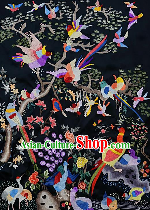 Chinese Traditional Embroidered Peacock Birds Fabric Patches Handmade Embroidery Craft Embroidering Silk Decorative Picture