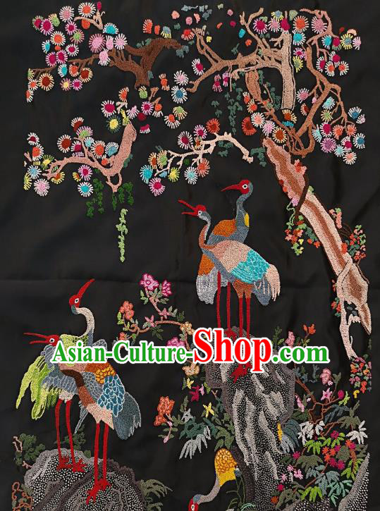 Chinese Traditional Embroidered Cranes Pine Fabric Patches Handmade Embroidery Craft Embroidering Silk Applique Accessories