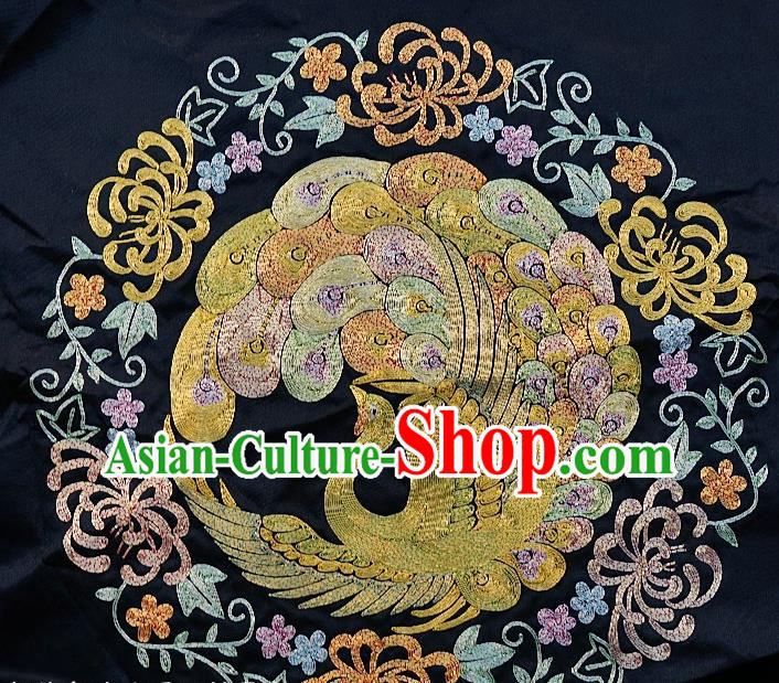 Chinese Traditional Embroidered Yellow Phoenix Chrysanthemum Fabric Patches Handmade Embroidery Craft Embroidering Silk Decorative Accessories