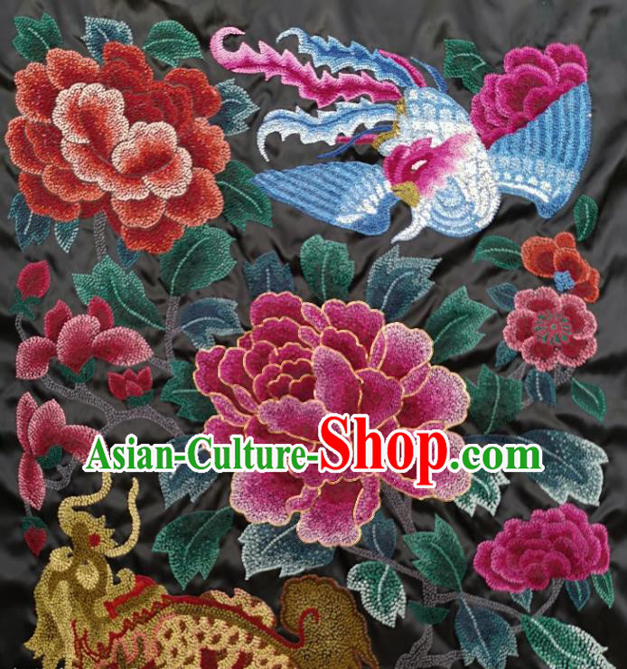 Traditional Chinese Embroidered Dragon Phoenix Fabric Patches Handmade Embroidery Craft Accessories Embroidering Rosy Peony Applique