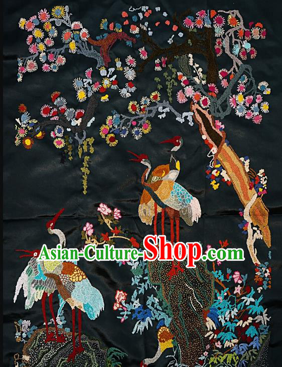 Chinese Traditional Embroidered Light Blue Cranes Pine Fabric Patches Handmade Embroidery Craft Embroidering Silk Applique Accessories