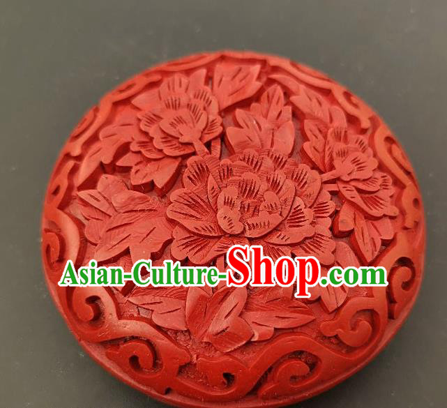 Chinese Traditional Handmade Carving Peony Flower Red Lacquer Rouge Box Lacquerware Craft Inkpad Box