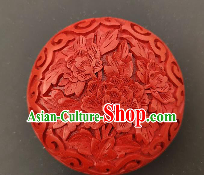Chinese Traditional Handmade Carving Peony Flower Red Lacquer Rouge Box Lacquerware Craft Inkpad Box