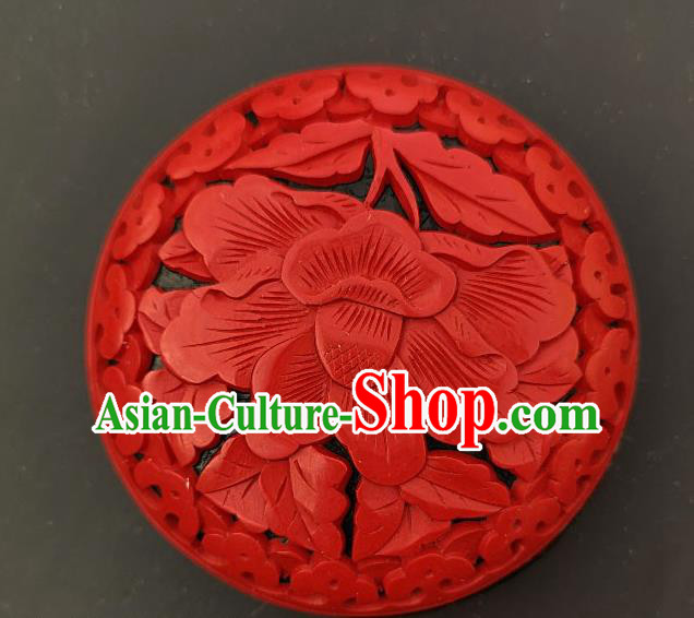Chinese Handmade Carving Peony Flower Red Lacquer Rouge Box Traditional Lacquerware Craft Inkpad Box