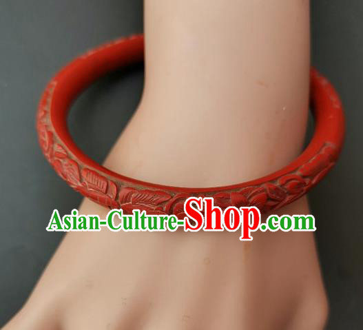 Chinese Traditional Handmade Carving Craft Red Lacquerware Bracelet Accessories