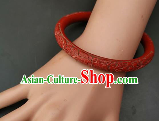 Chinese Traditional Handmade Carving Craft Red Lacquerware Bracelet Accessories