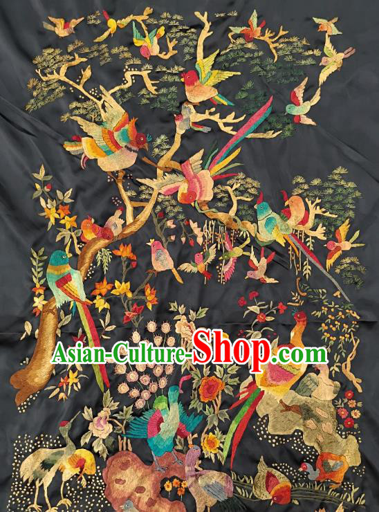 Chinese Traditional Embroidered Peacock Yellow Birds Fabric Patches Handmade Embroidery Craft Embroidering Silk Decorative Painting