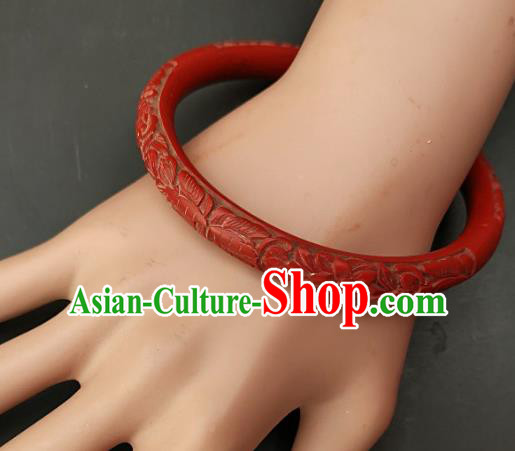 Chinese Traditional Handmade Carving Craft Red Lacquerware Bracelet Accessories