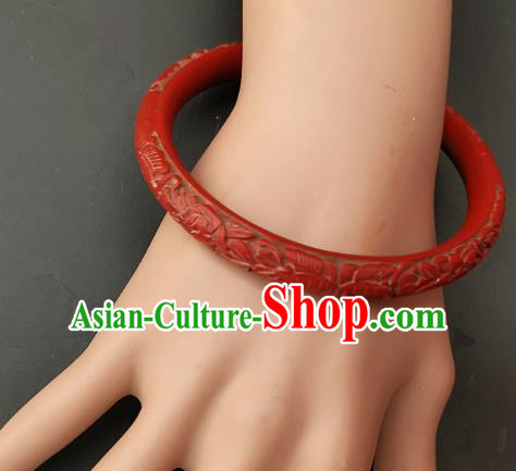 Chinese Traditional Handmade Carving Craft Red Lacquerware Bracelet Accessories