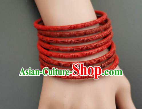 Chinese Traditional Handmade Carving Craft Red Lacquerware Bracelet Accessories