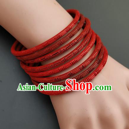 Chinese Traditional Handmade Carving Craft Red Lacquerware Bracelet Accessories