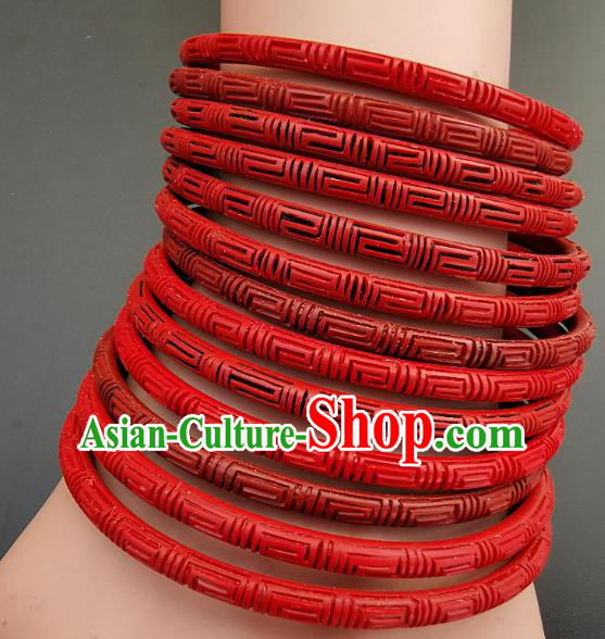 Chinese Traditional Handmade Carving Craft Red Lacquerware Bracelet Accessories