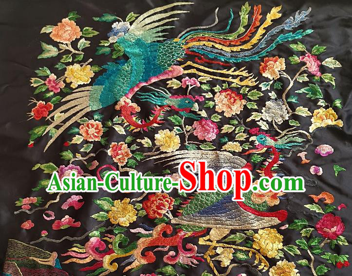 Chinese Traditional Embroidered Green Phoenix Peony Fabric Patches Handmade Embroidery Craft Embroidering Silk Applique