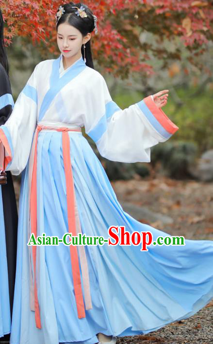 Chinese Jin Dynasty Patrician Female Costumes Traditional Ancient Hanfu Garment Blouse and Skirt for Young Lady