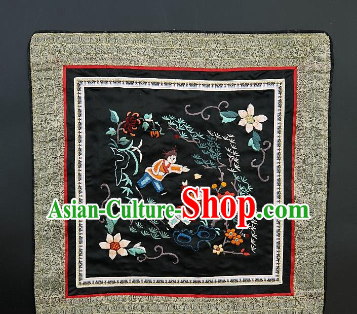 Chinese National Embroidered Black Paintings Traditional Handmade Embroidery Boys Craft Decorative White Silk Wall Picture