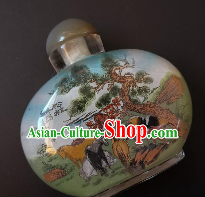 Chinese Snuff Bottle Traditional Handmade Painting Horses Pine Snuff Bottles
