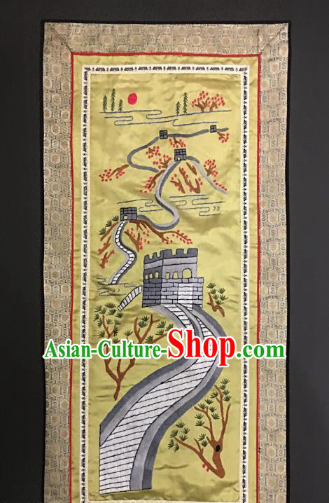 Chinese National Embroidered Golden Paintings Traditional Handmade Embroidery The Great Wall Craft Decorative Silk Picture