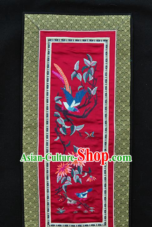 Chinese National Embroidered Blue Bird Flowers Silk Painting Traditional Handmade Embroidery Craft Embroidering Decorative Wall Picture