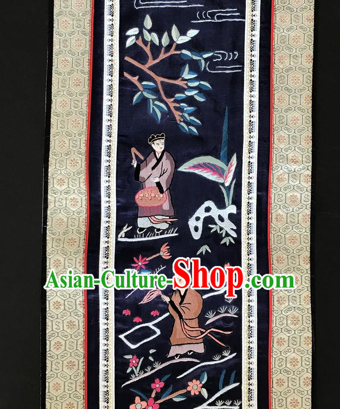 Chinese National Embroidered Eight Immortals Navy Silk Painting Traditional Handmade Embroidery Craft Folding Screen Decorative Picture