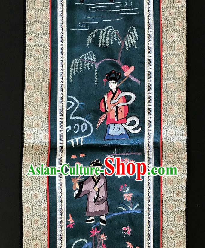 Chinese National Embroidered Eight Immortals Green Silk Painting Traditional Handmade Embroidery Craft Folding Screen Decorative Picture