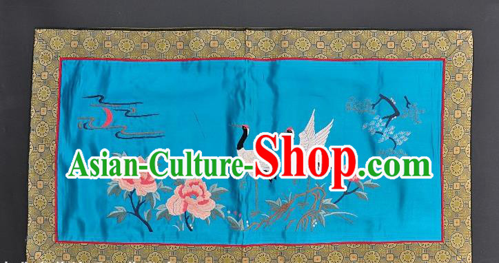 Chinese National Embroidered Crane Peony Blue Silk Paintings Traditional Handmade Embroidery Craft Decorative Wall Picture