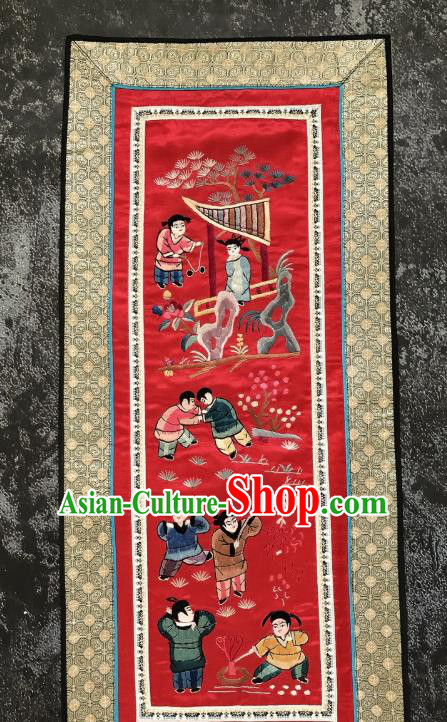 Chinese National Embroidered New Year Kids Paintings Traditional Handmade Embroidery Decorative Red Silk Picture Craft