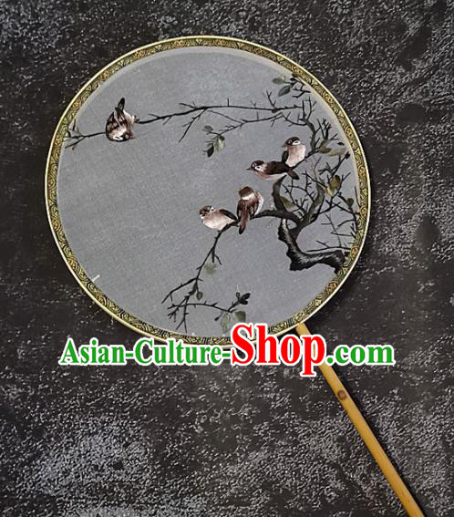 Chinese Traditional Embroidery Birds Palace Fans Handmade Embroidered Mottled Bamboo Round Fan Silk Craft