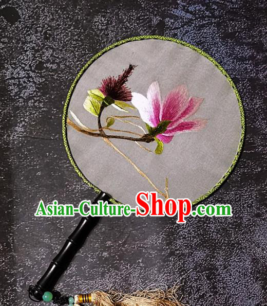 Chinese Traditional Embroidery Yulan Magnolia Palace Fans Handmade Round Fan Embroidered Silk Fan Craft