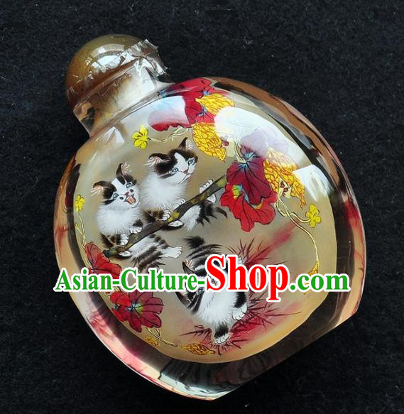 Chinese Handmade Snuff Bottle Traditional Inside Painting Cats Yellow Snuff Bottles Artware