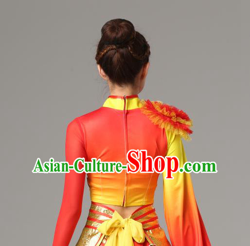 Traditional Chinese Folk Dance Red Outfits Dress Drum Dance Yangko Dance Stage Performance Costume for Women