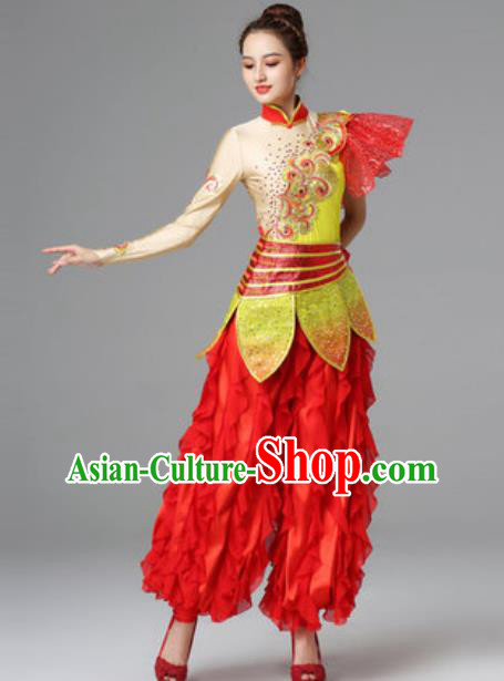 Traditional Chinese Folk Dance Red Outfits Drum Dance Dress Yangko Dance Stage Performance Costume for Women