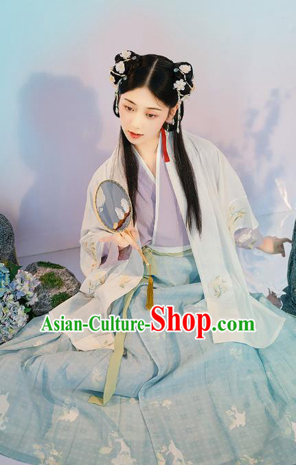 Traditional Chinese Song Dynasty Village Girl Hanfu Dress Apparels Ancient Young Lady Historical Costumes BeiZi Blouse and Skirt Full Set